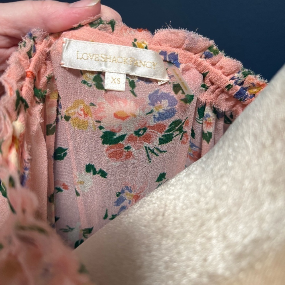 LoveShackFancy Popover Dress Floral Pink Ruffle Dress XS - Picture 8 of 8